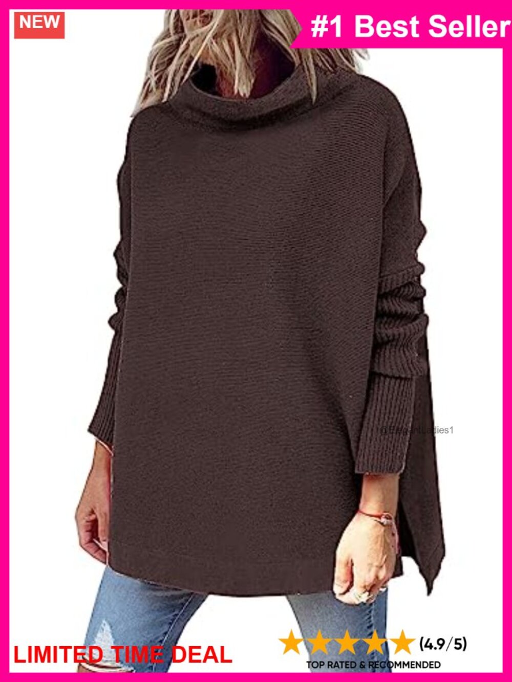 Mock Turtleneck Oversized Long Tunic Sweater